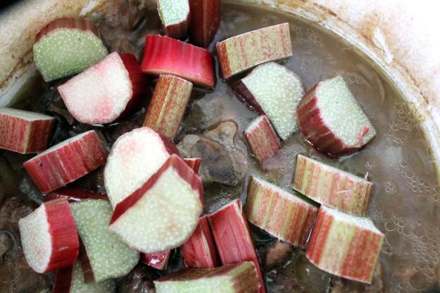 Preparing rhubarb casserole