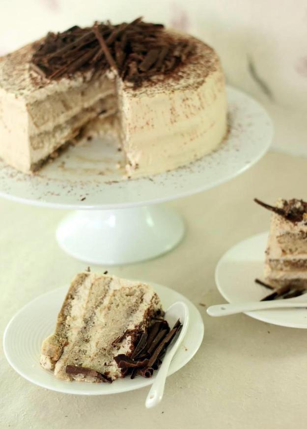 sliced tiramisu cake